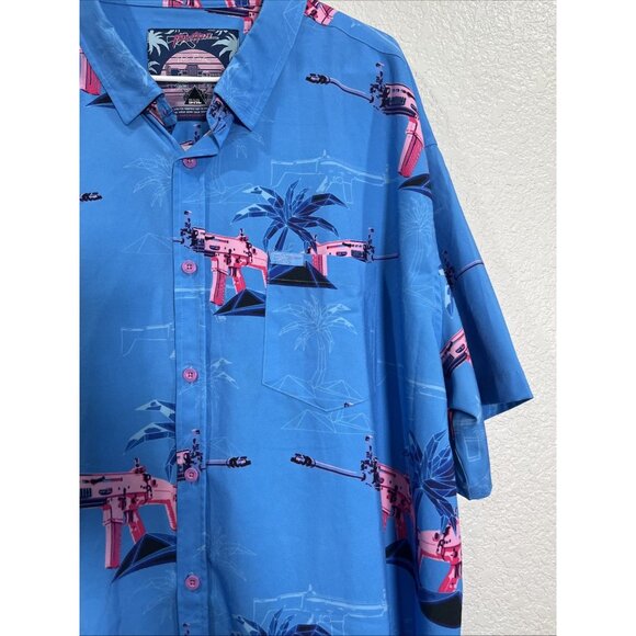Retro Rifle Button Down Shirt Mens 3XL Blue The Palm Performance Golf Vacation - Picture 2 of 9